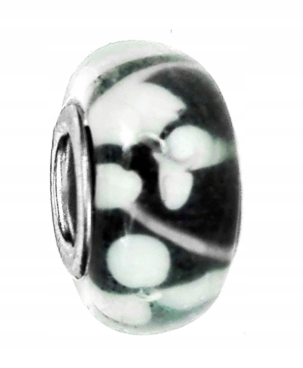 

Zawieszka beads - czarna w białe kwiaty z łodygami