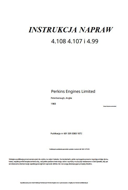 Instrukcja napraw silnik Perkins 4.99, 4.107, 4.108 PL