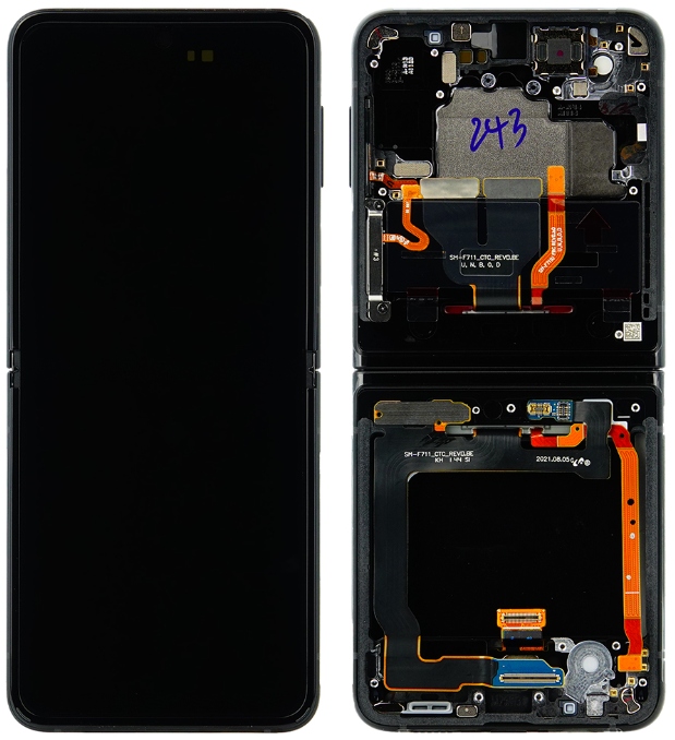 100% Originální LCD displej Rámeček Samsung Z Flip 3 (5G) F711 Černý