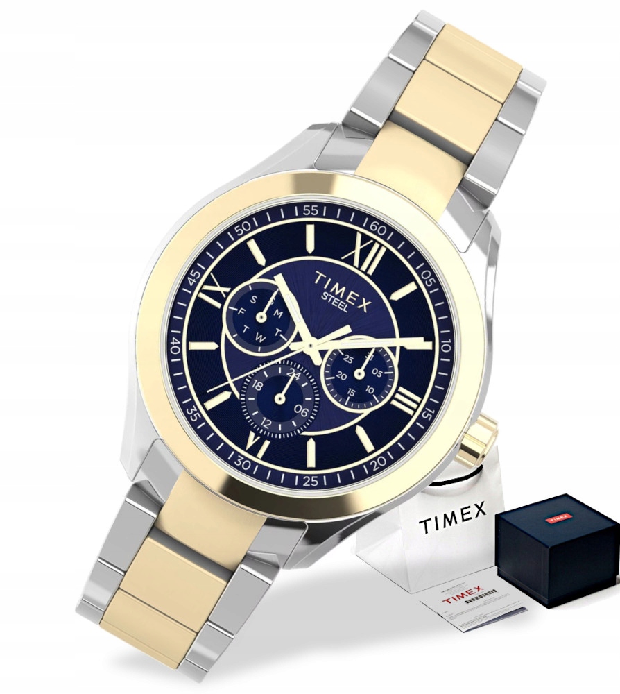 Klasické pánské hodinky bikolor Timex Steel TW2V95500 Multidata Gravírování