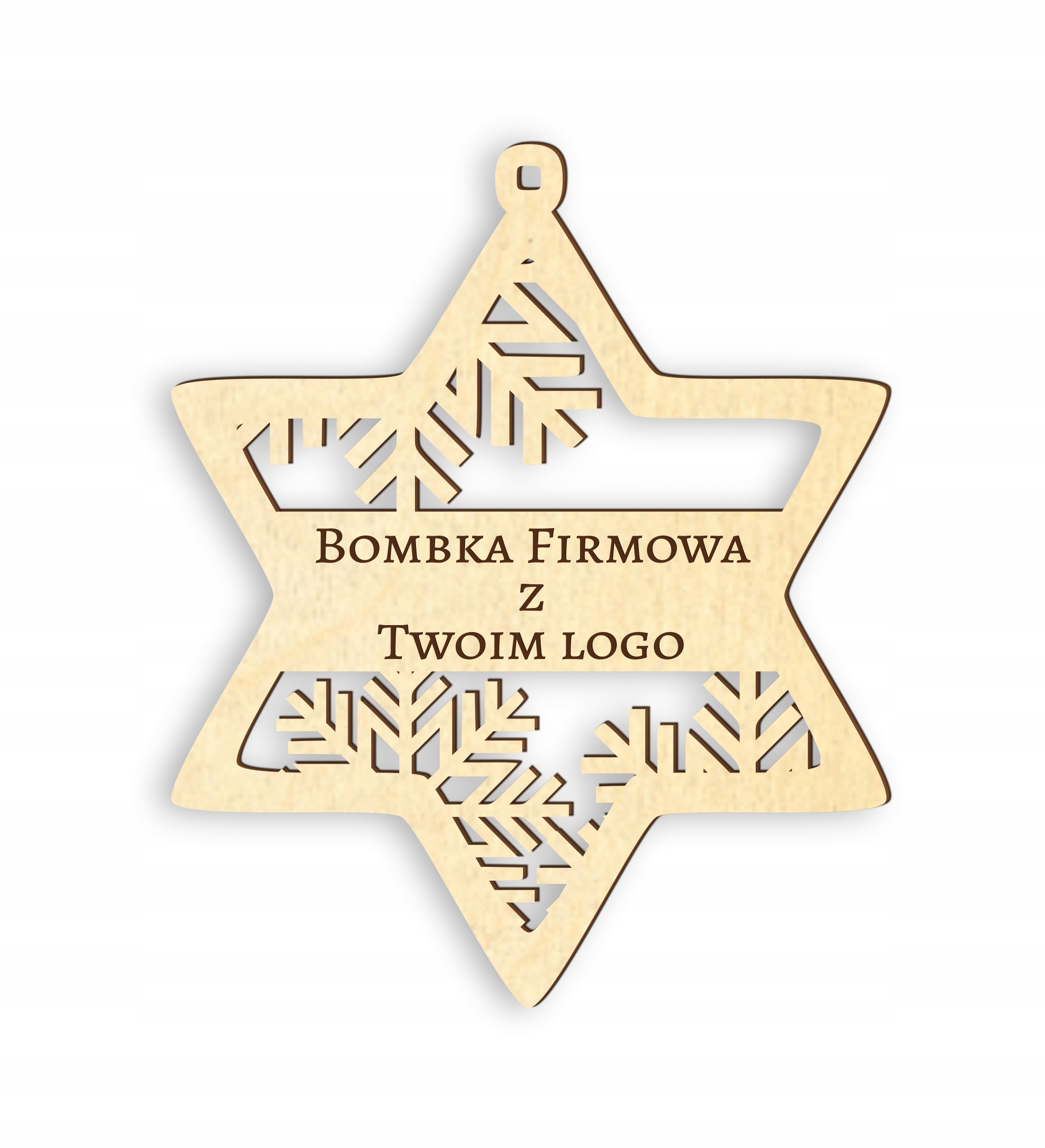 

Drewniana Bombka z logo firmy na choinkę Gwiazdka
