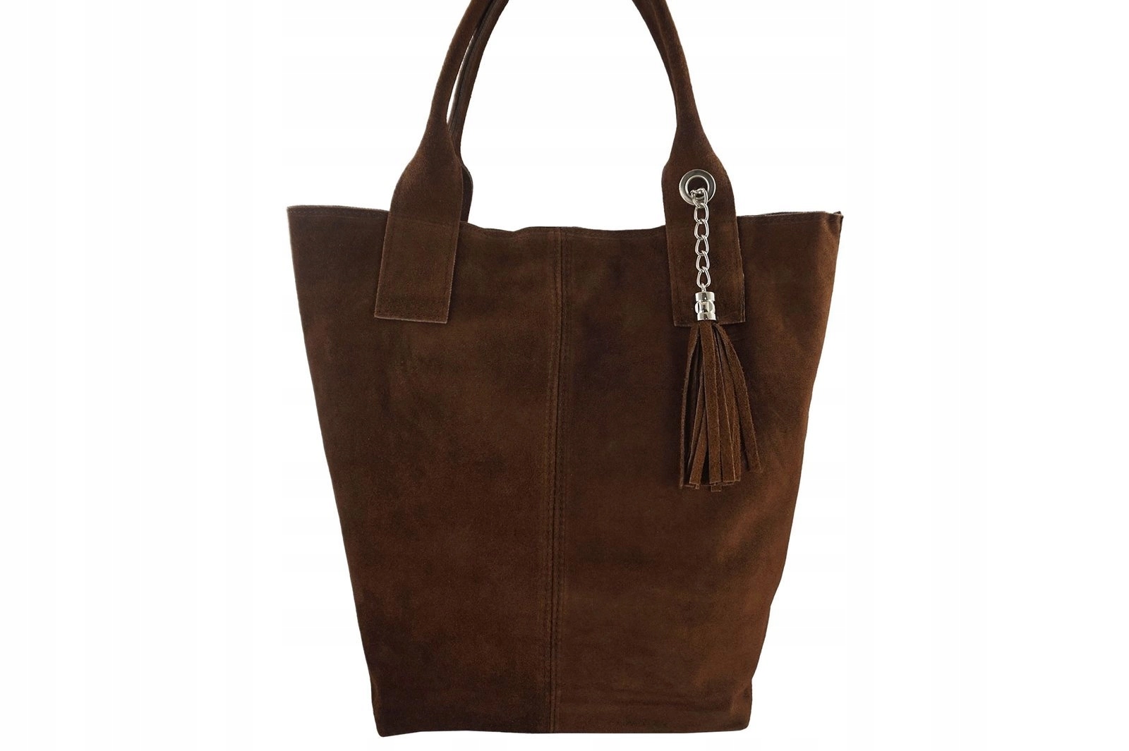 Dámská kožená semišová kabelka s střapcem Shopper bag Hnědá