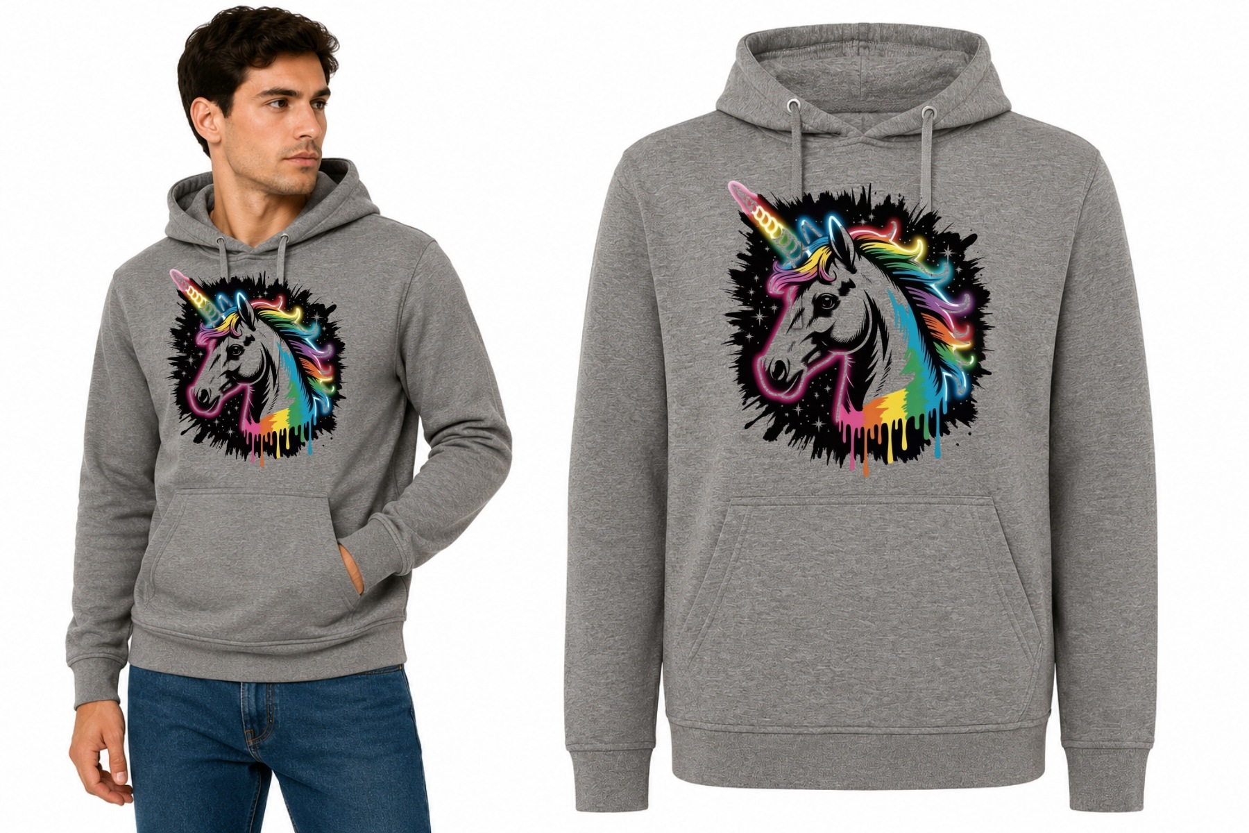 Mikina s kapucí s potiskem Jednorožec Barevný Graffiti Fantasy Streetwear M