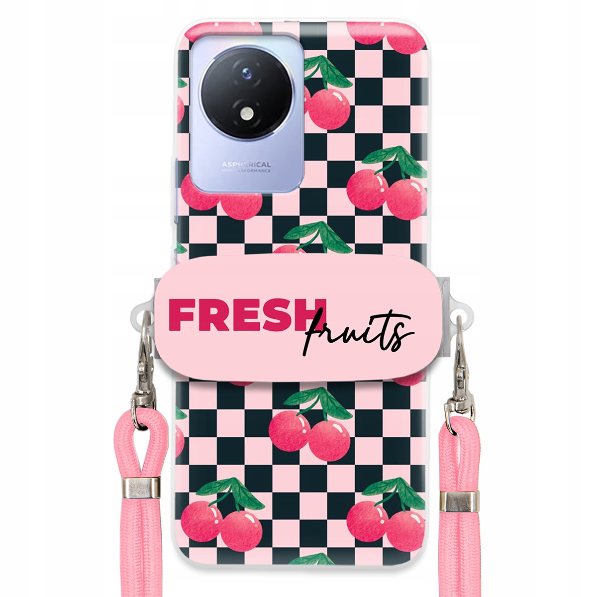 Puzdro pre Vivo Y02 Ružové vodítko funkčný držiak Fresh Fruits Šachovnica