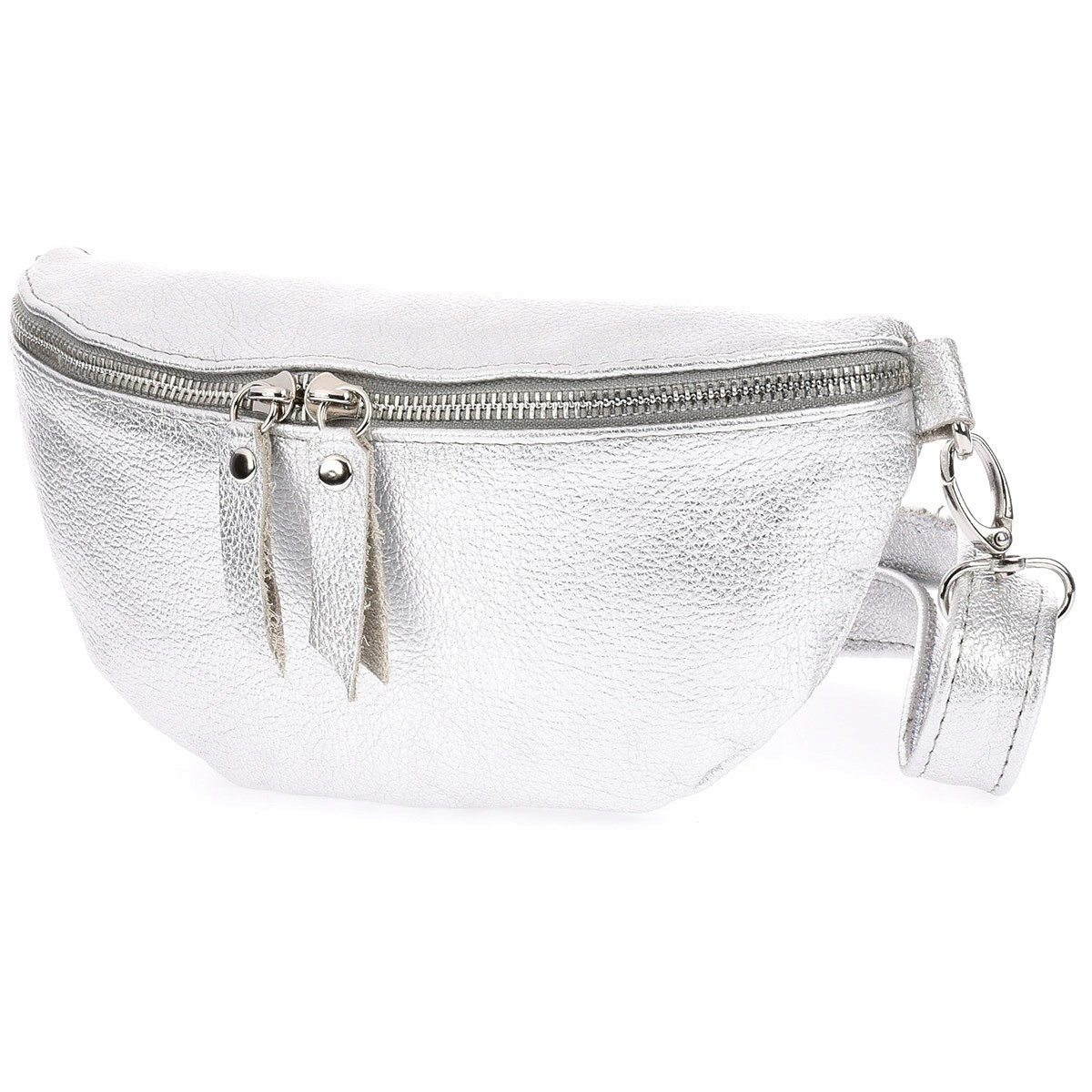 Dámská kožená Ledvinka na pásek stříbrná B68