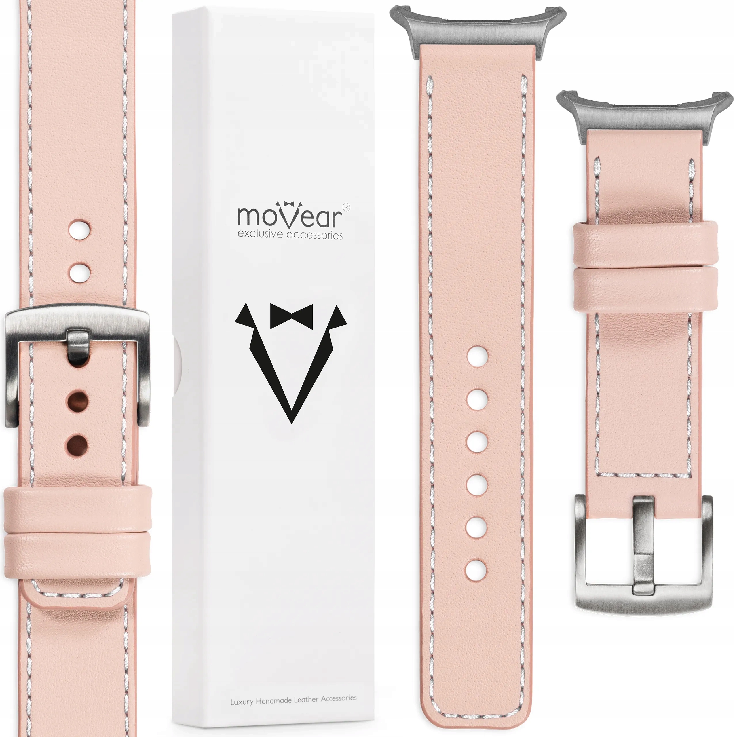 Pásek pro Samsung Galaxy Watch Ultra 22 mm Růžová kůže Polský Premium Movear