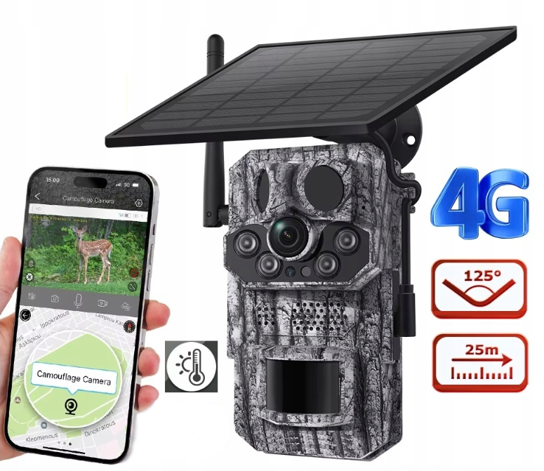 Kamera Leśna Myśliwska Solarna Na Kartę Sim Lte podgląd na żywo Fotopułapka