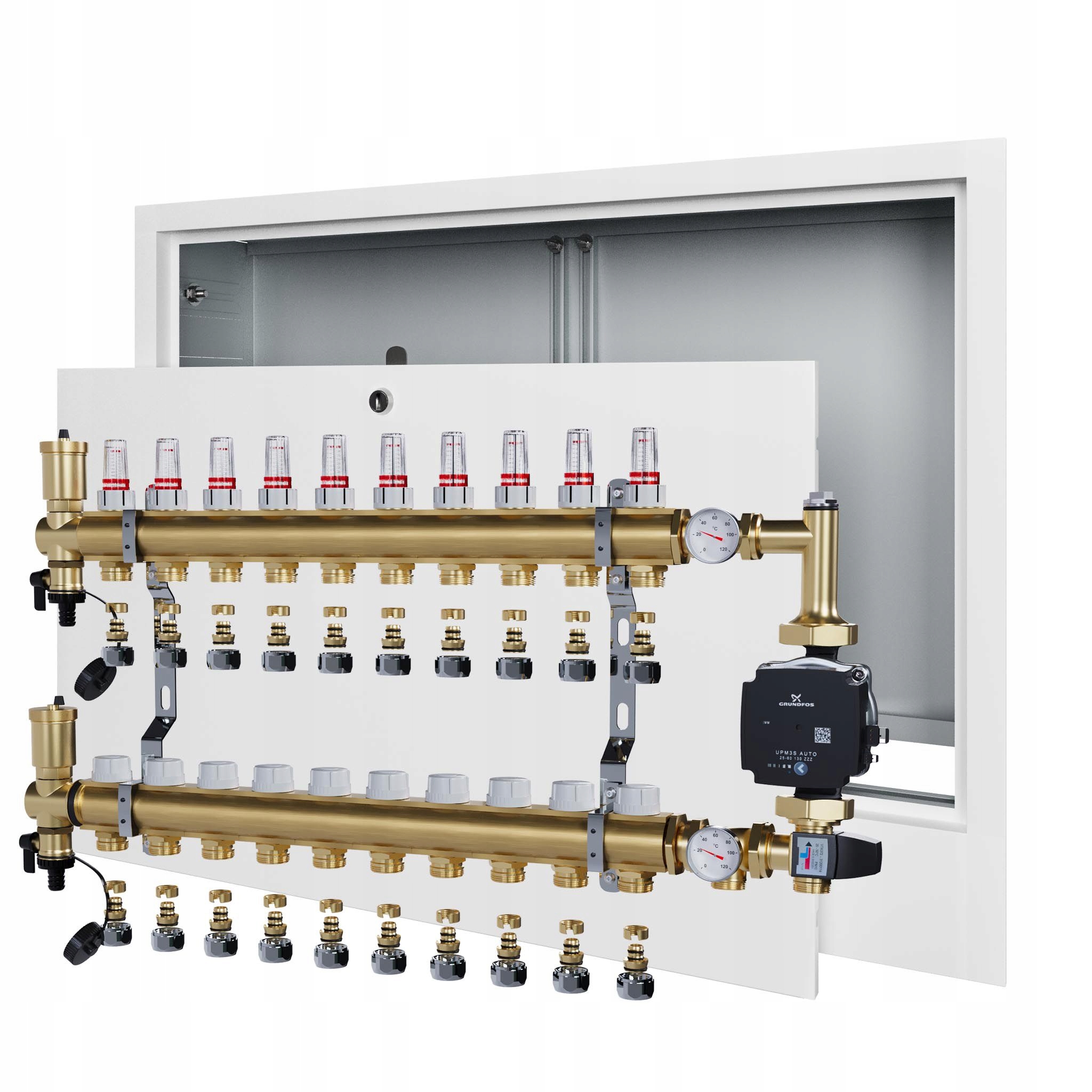 Rozdělovač pro podlahu 10 s čerpadlem Grundfos podomítková skříňka Pex