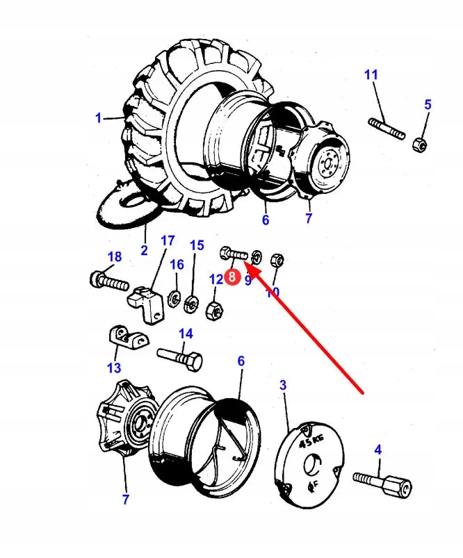 395542X1 Śruba koła M18 x 45 mm Numer katalogowy części 395542X1