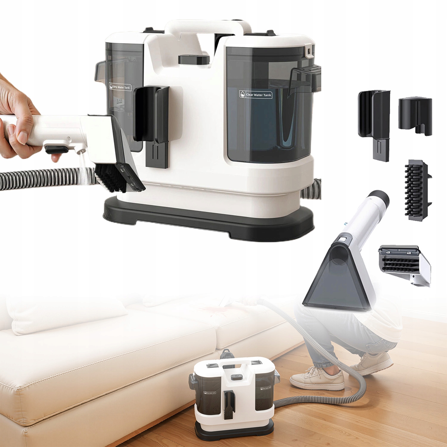 Vysavač na mokré a suché vysávání 450 W, s dvojitou nádrží, pro čalounění a koberce