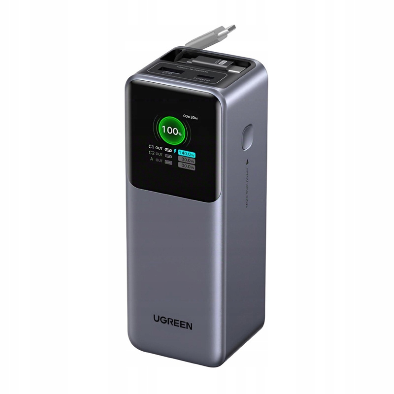 Powerbanka 20000 mAh Ugreen PB726 Usb Usb-c, 165 W, vstavaný kábel (sivý)