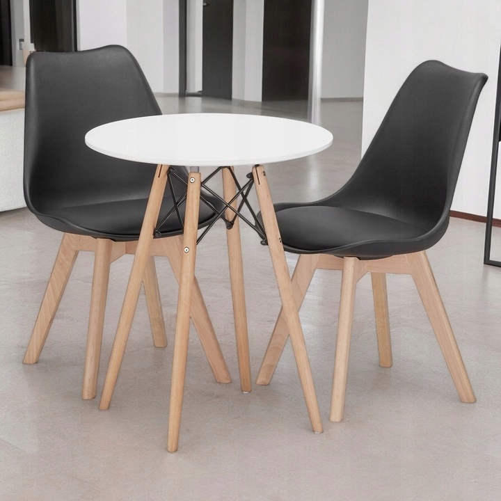 4 X Krzesło Czarne Skandynawskie Z Poduszką Bukowe Nogi Do Salonu Premium Szerokość mebla 49 cm