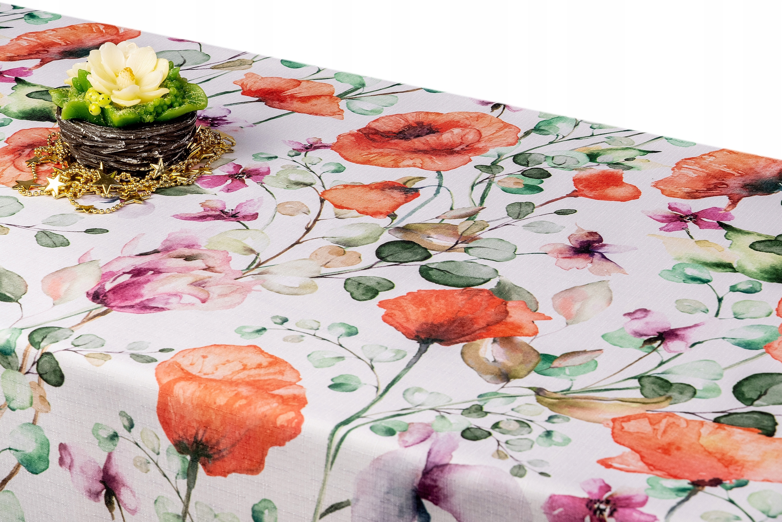 

Plamoodporny obrus Kwiaty w009 130x200 biały Styl