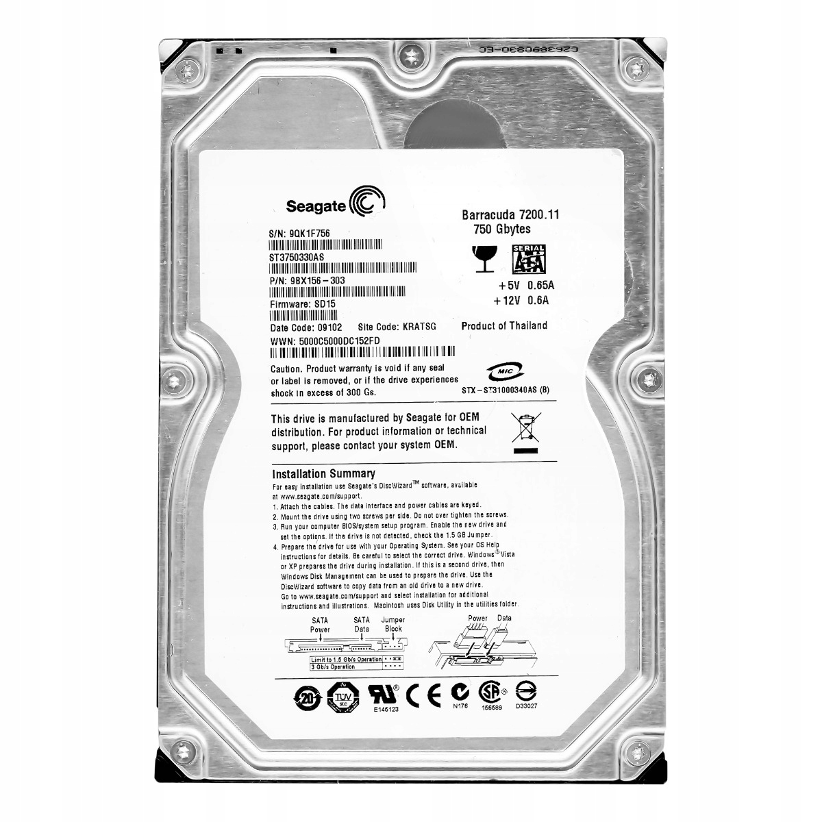 Seagate Barracuda 7200.11 750GB 7.2K 32MB Sata II 3.5'' ST3750330AS