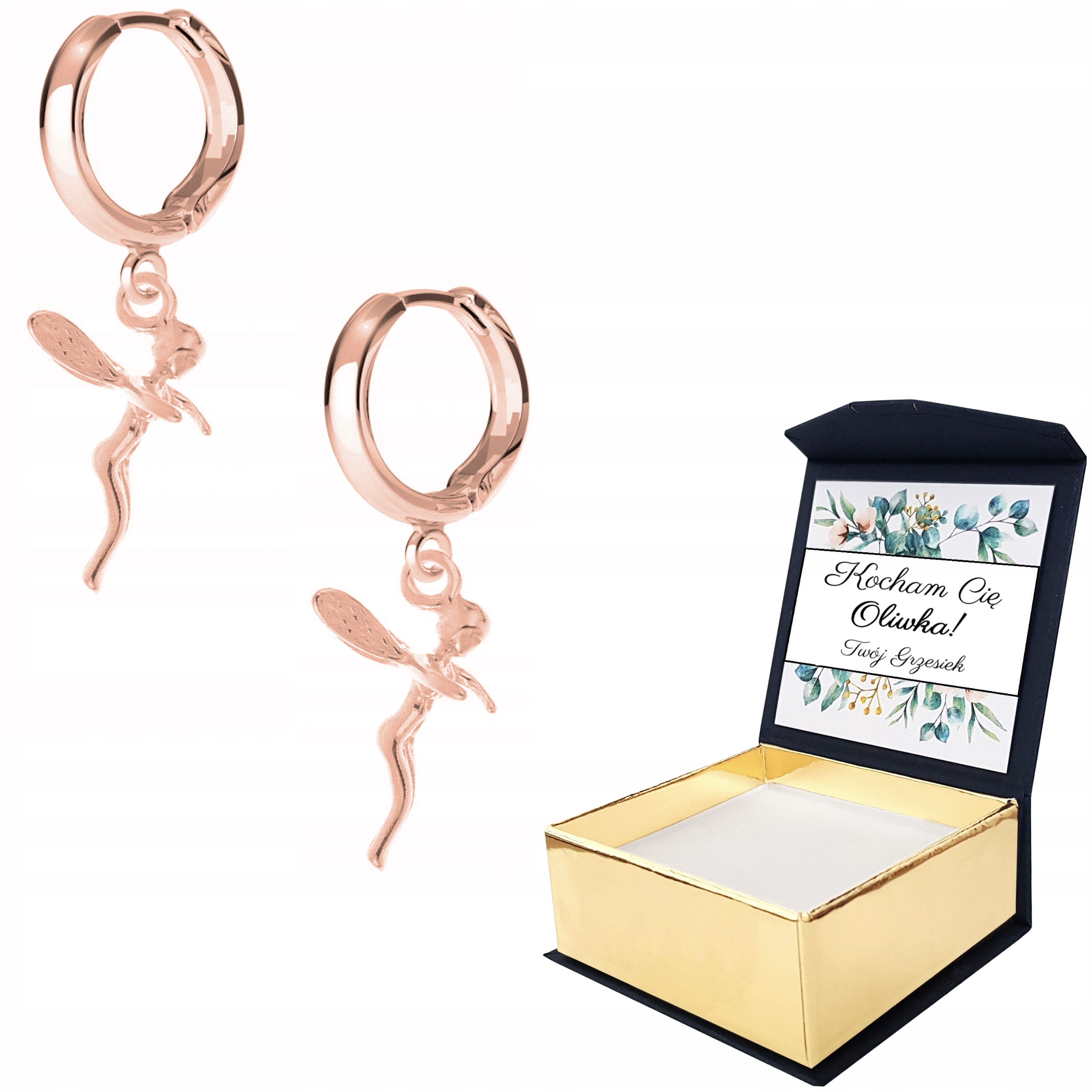 Náušnice růžové zlato Lesní Víla Vlastní Potisk