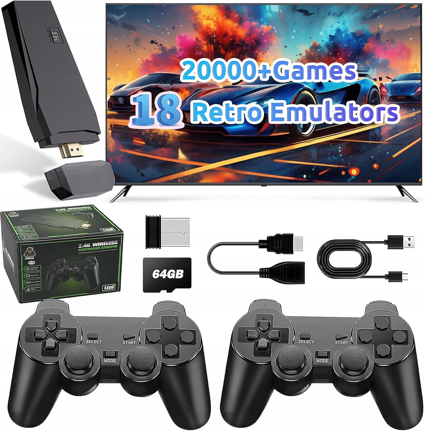 Konsola Retro 20000 Gier Tv Gra Telewizyjna Emulator 2 Pady Bezprzewodowe