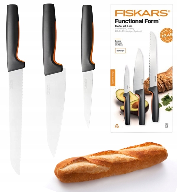 Fiskars Ff Komplet 3 Noży Kuchennych W Pudełku 1057559 Starter Set Stal