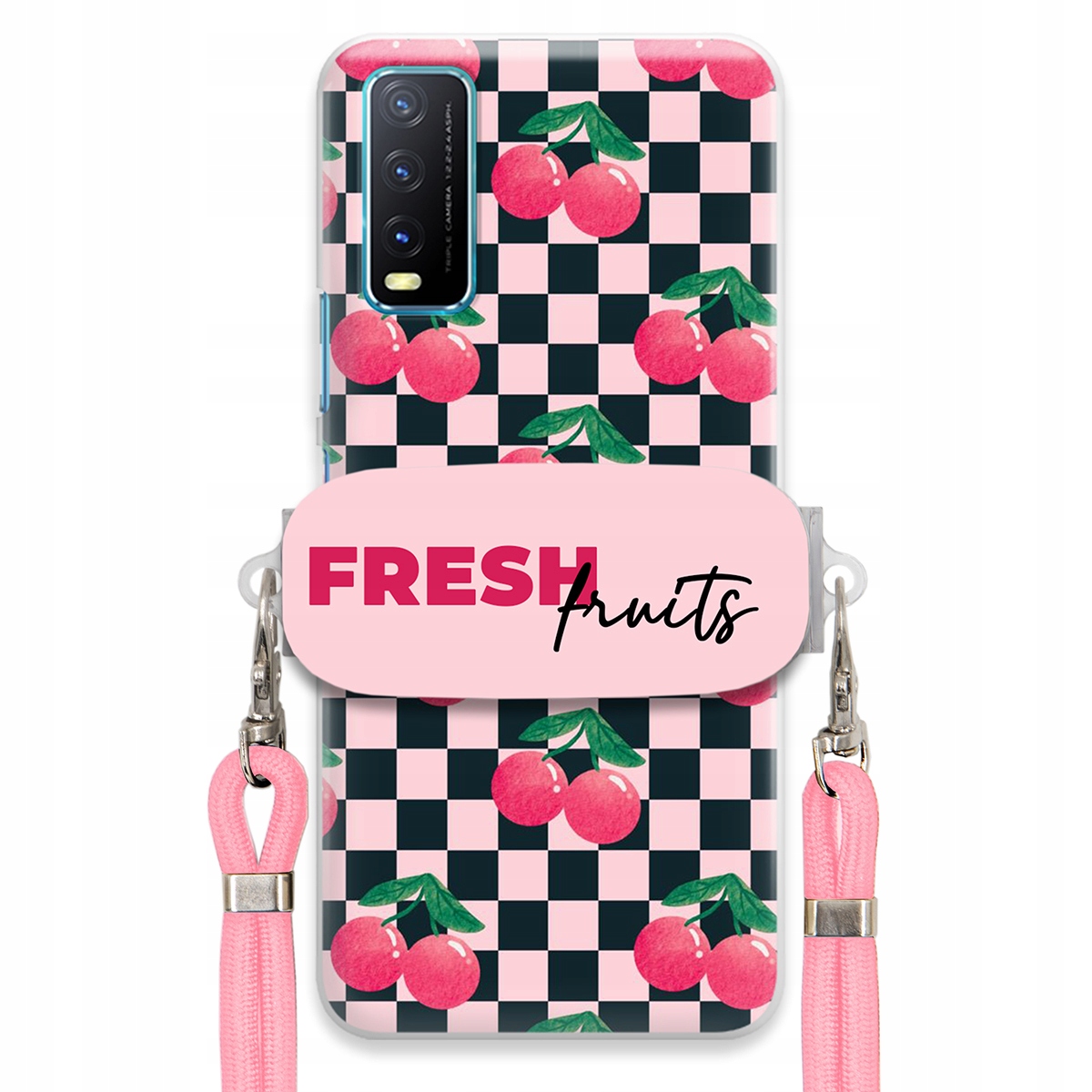 pouzdro na Vivo Y33s Vodítko Pink Crossbody Funkční rukojeť Fresh Fruits