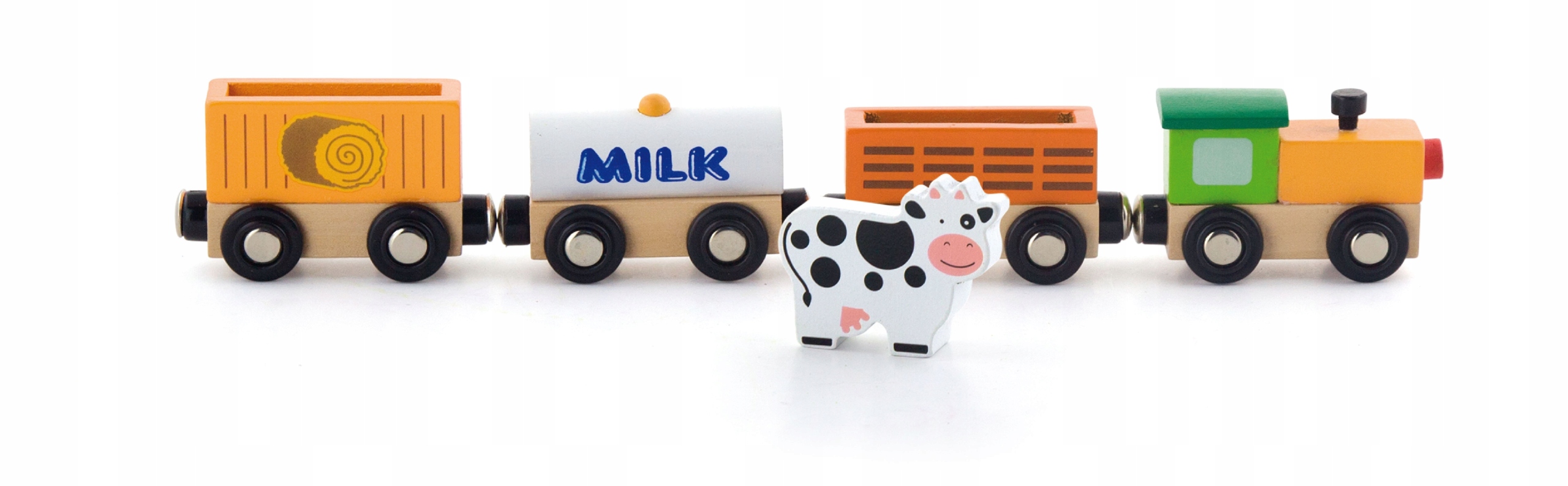 VIGA POCIĄG KOLEJKA DREWNIANA Z WAGONAMI CIUCHCIA FARMA Stan opakowania oryginalne