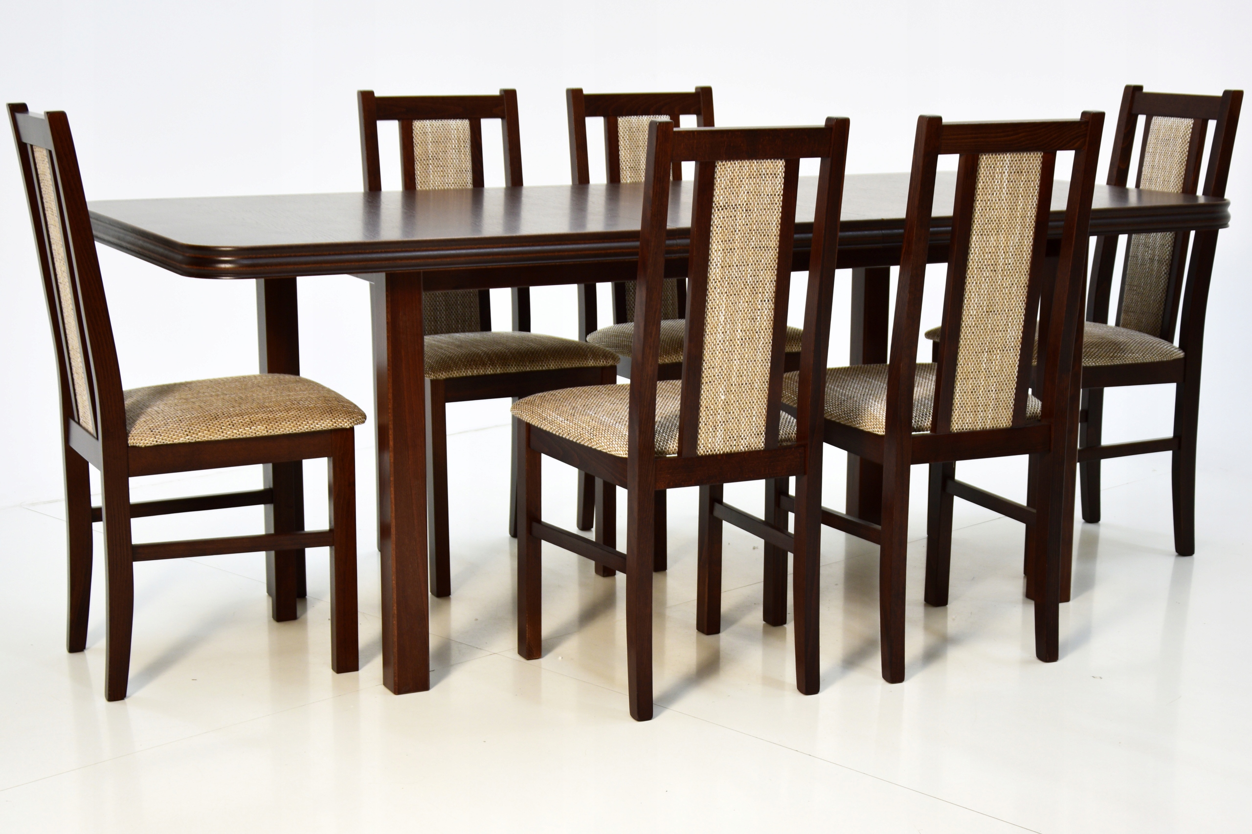 Rozkładany stół z 6 krzesłami do kuchni w ORZECHU Szerokość stołu 90 cm