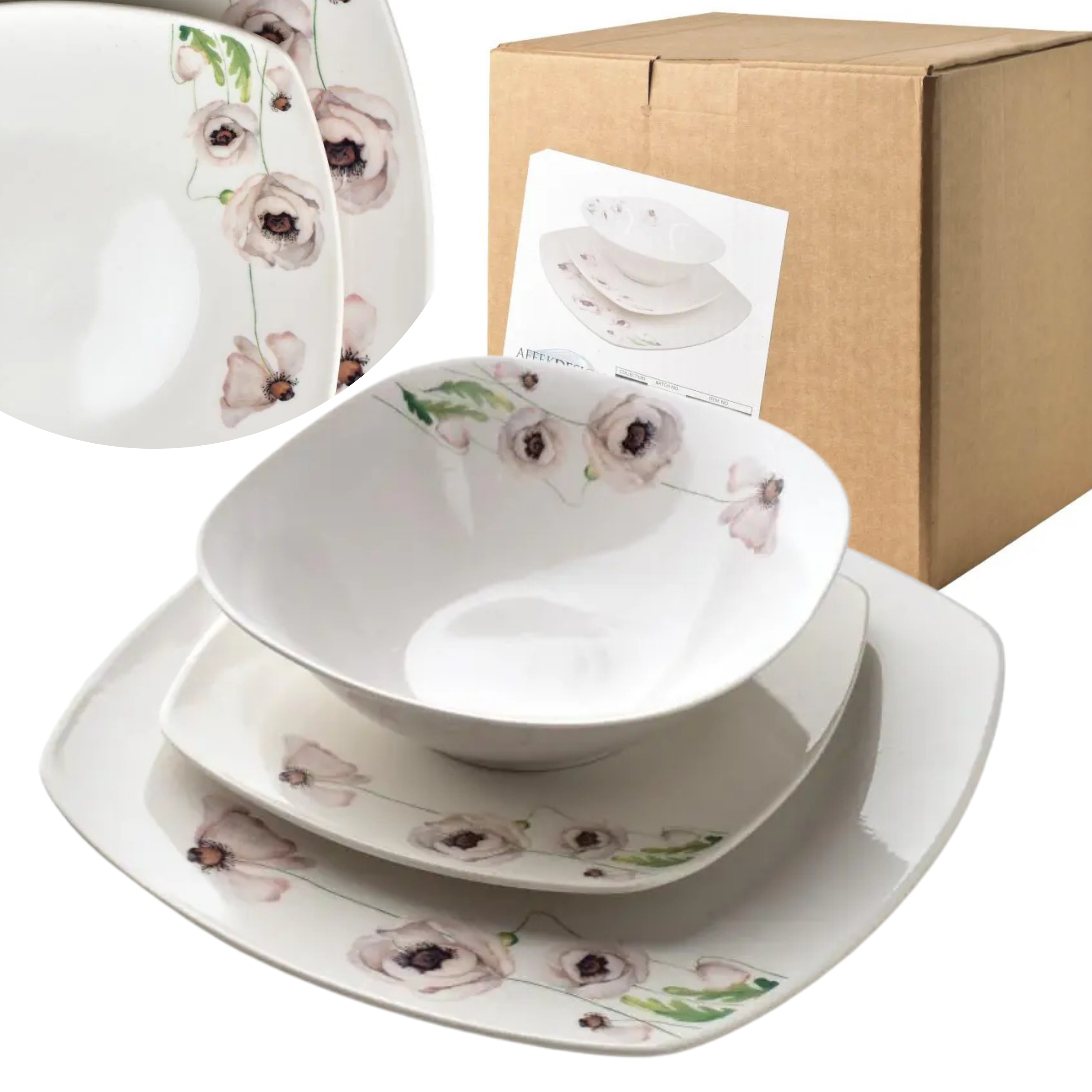 Sada tanierov 18 ks porcelánový obedový servis pre 6 osôb taniere Lea Pink