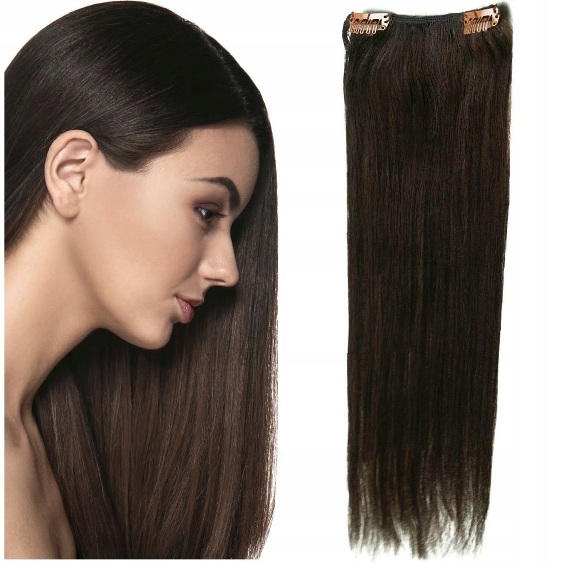 Clip-in Příčesek Do Vlasů 100% Přírodní Páska Dopinka 40 CM tmavě hnědá 2