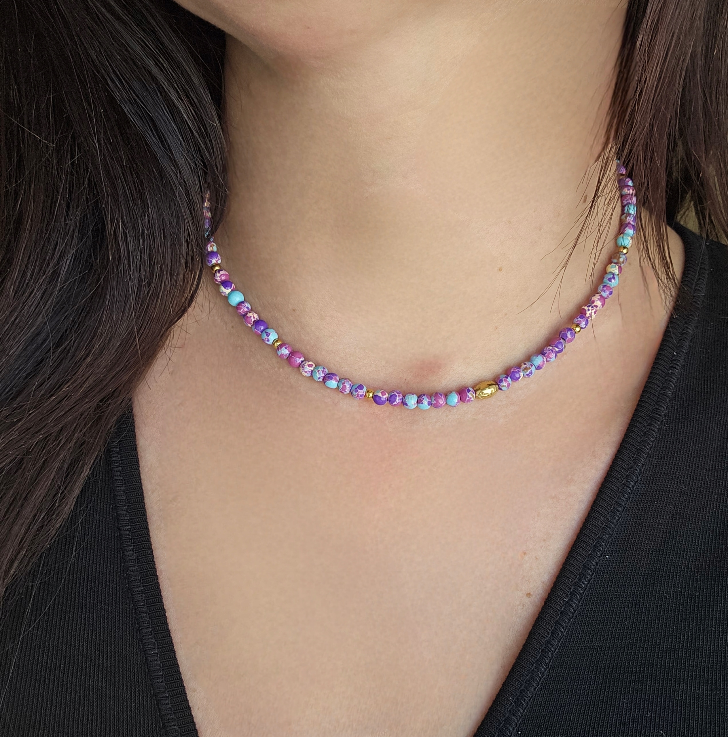 Naszyjnik Kamienie Naturalne Różowy Jaspis Cesarski