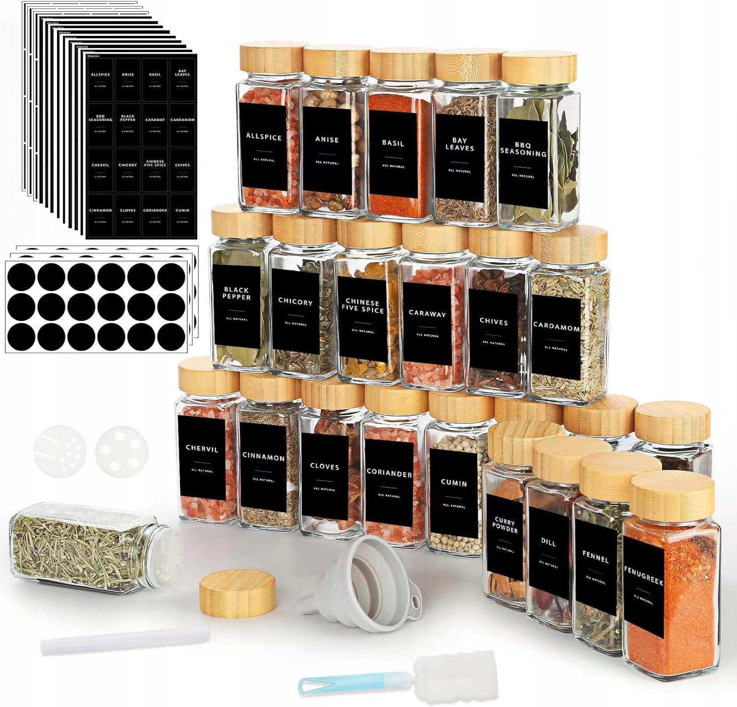 Sklenice Na Koření 24 Kusů Bambusové Víčka Na Etikety