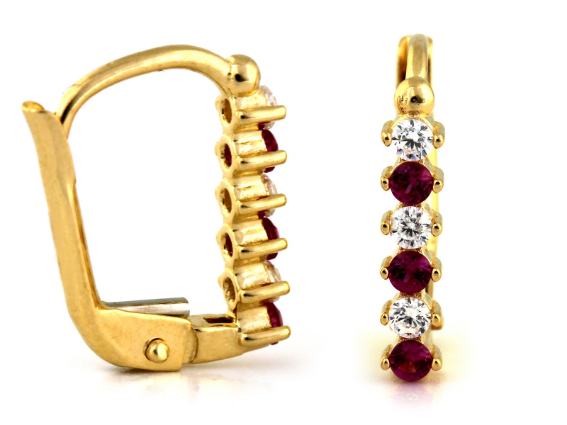 Zlaté náušnice 585 s řadou dvoubarevných zirkonů, moderní vzor pro ni