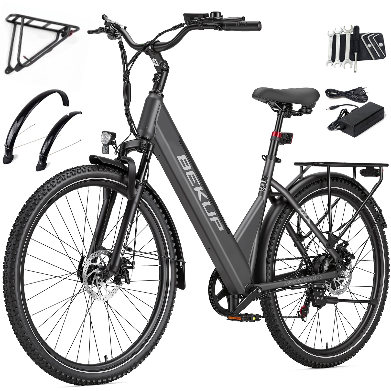 28“Rower elektryczny Miejski Bekup V28 250W 36V14.5Ah 25KM/H 75km Shimano-7S
