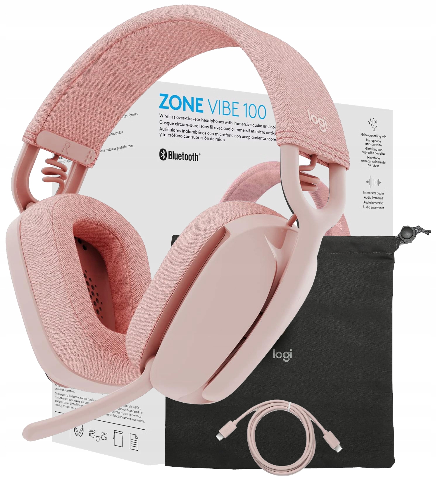 Sluchátka Do Uší Logitech Zone Vibe 100 S Mikrofonem, Růžová