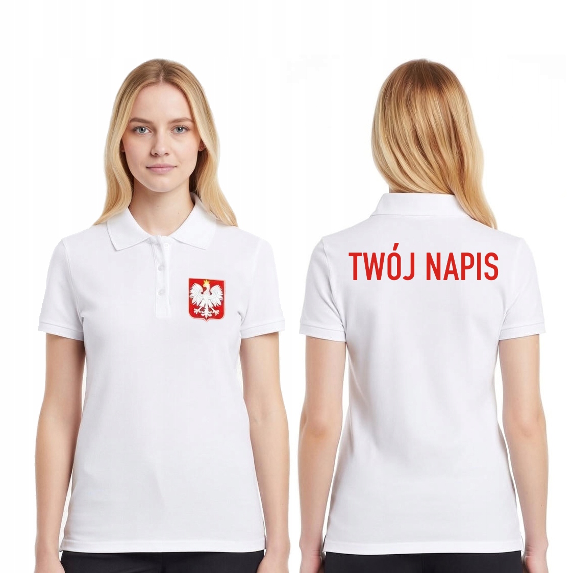 Koszulka Polo Kibica Polska patriotyczna godło Twój Napis damska XXL