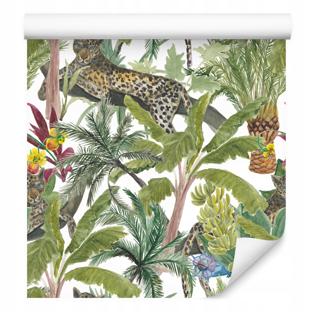 Tapeta do obývacího pokoje divoké kočky palmy listy džungle