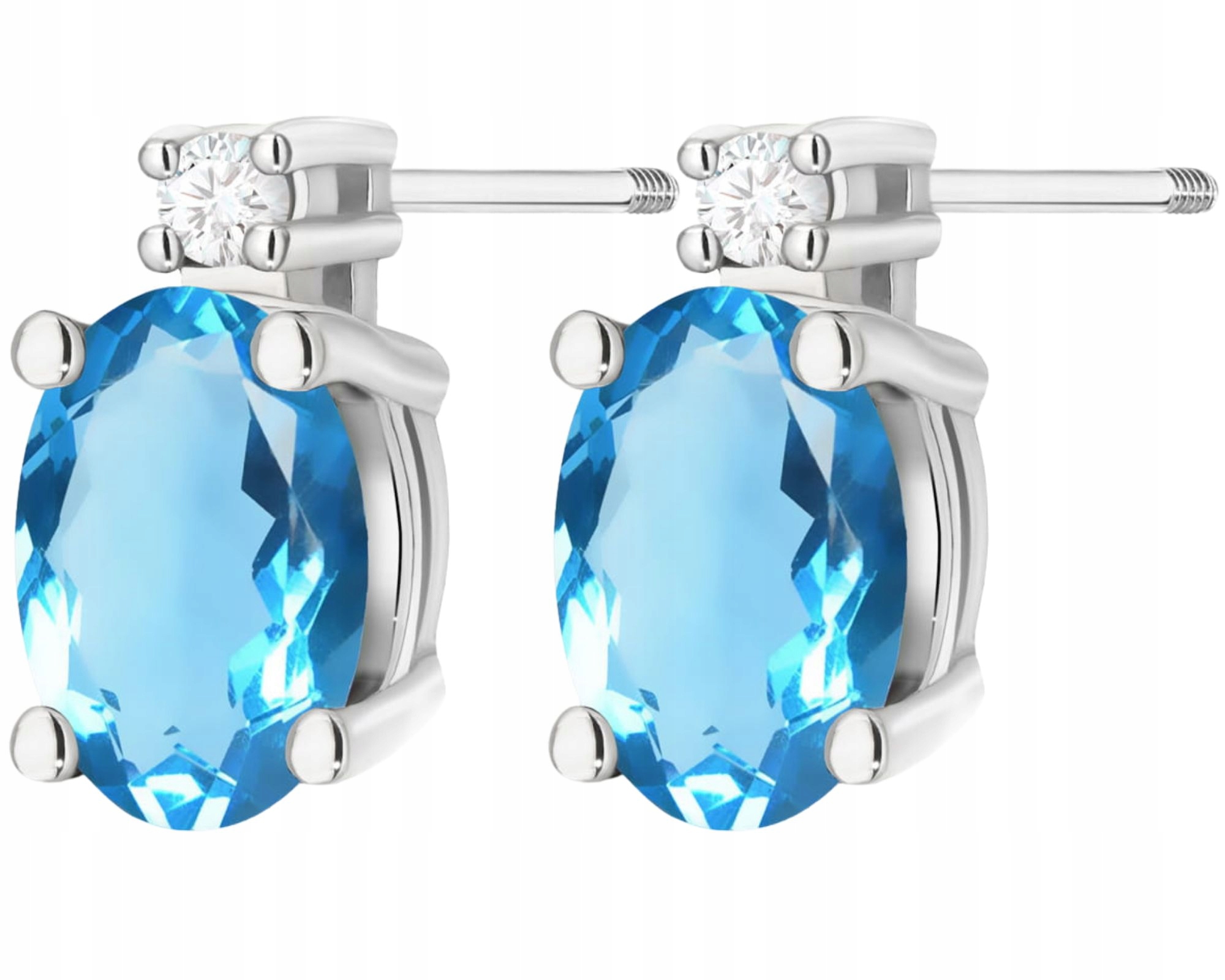 Bílé Zlato Náušnice S Topazem Šroubovací Tyčinka Brilianty Dárek Zlato 585