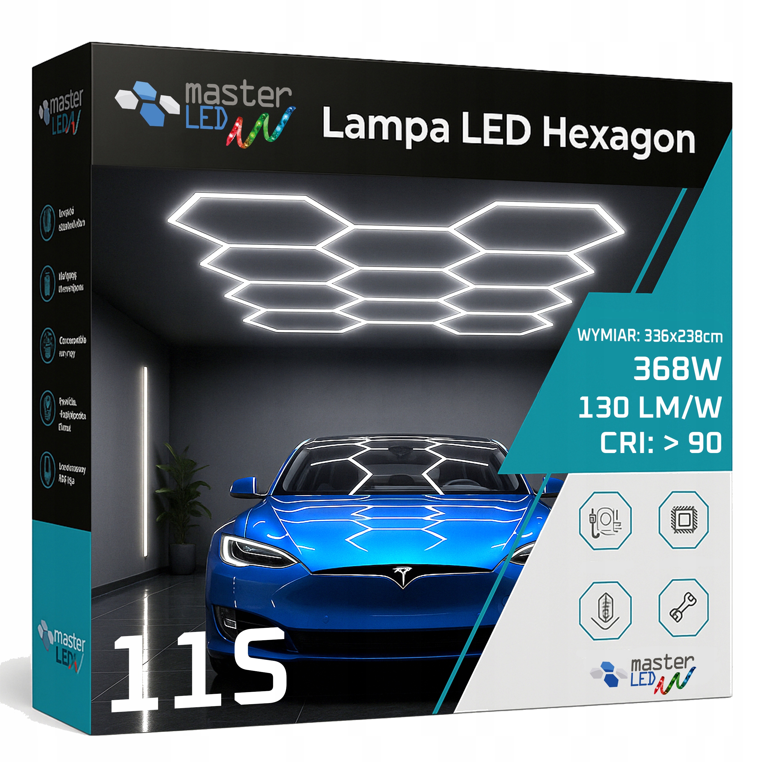 Šestihranné Led světlo 336x238 cm stropní panel osvětlení pro garáž dílnu