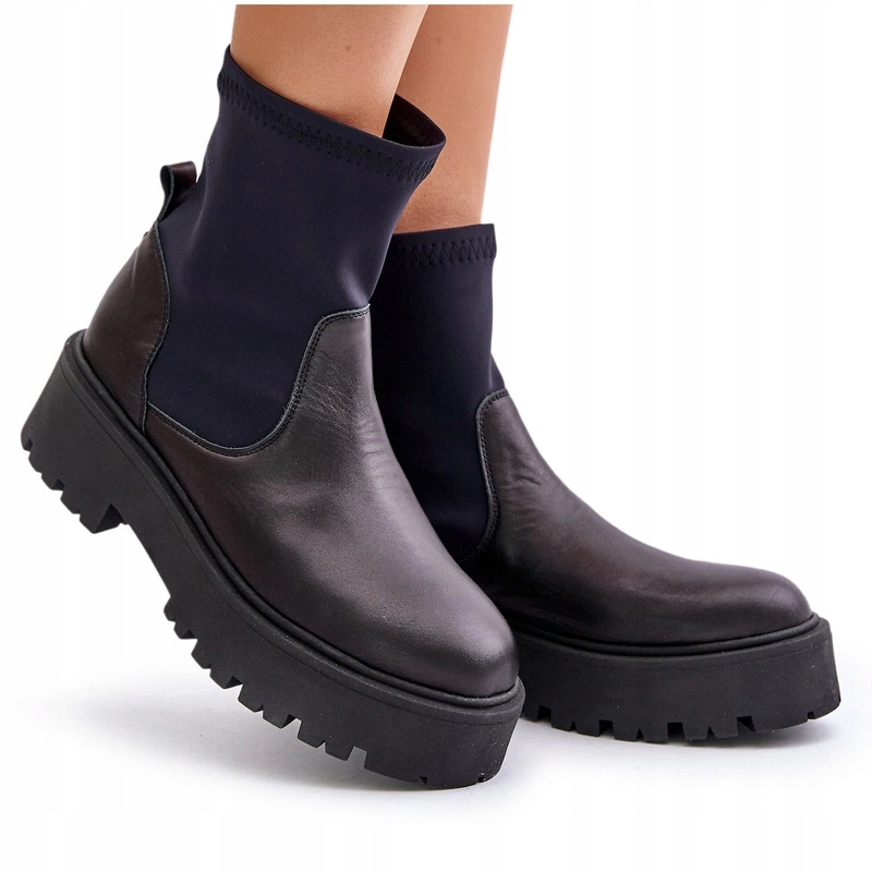 Kotníkové Boty Nazouvací Plochý Podpatek Platforma Kůže Zazoo 2947 Černé 37