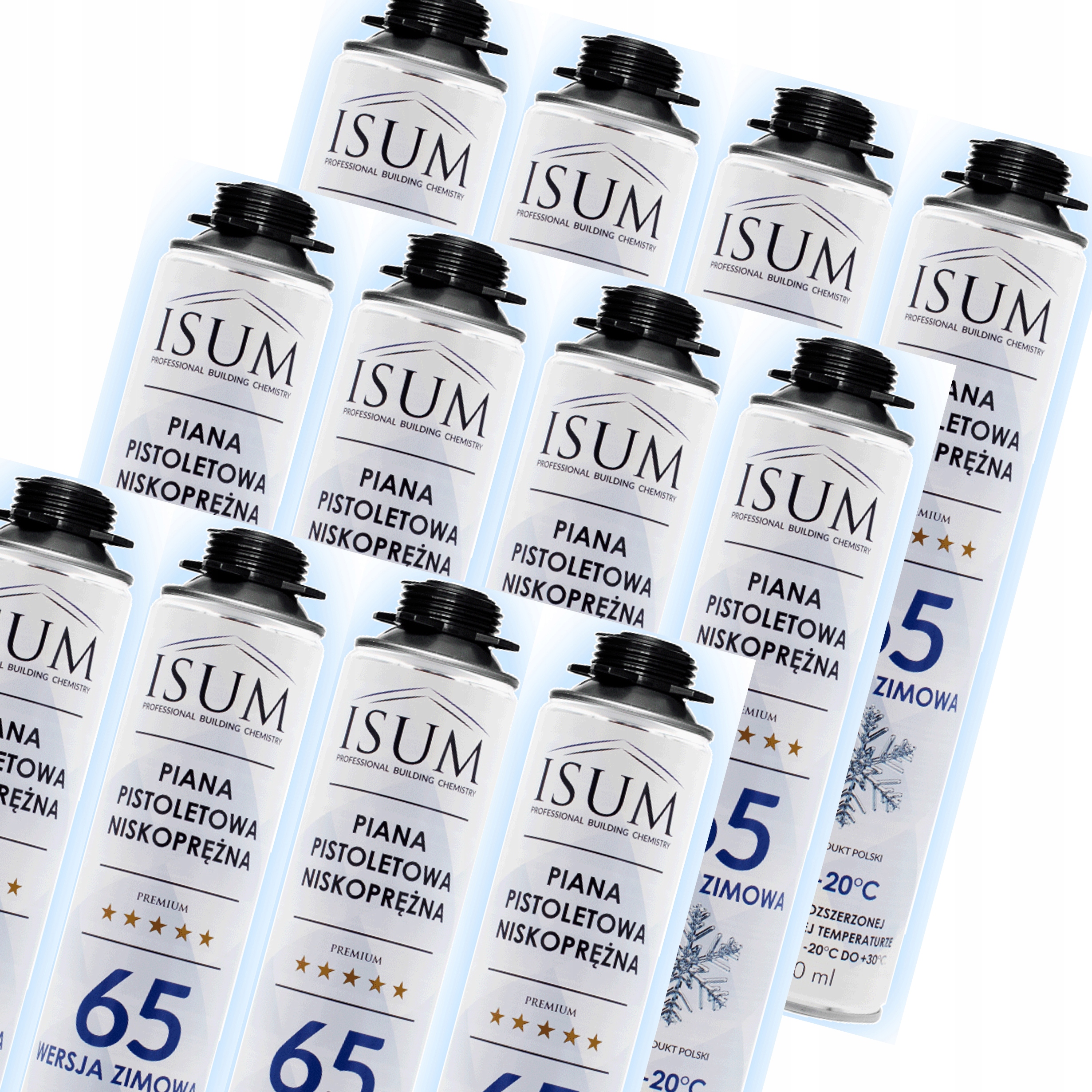12x Isum 65L Zimná -20st 840ml Pena Montážna nízkotlaková pištoľ XXL