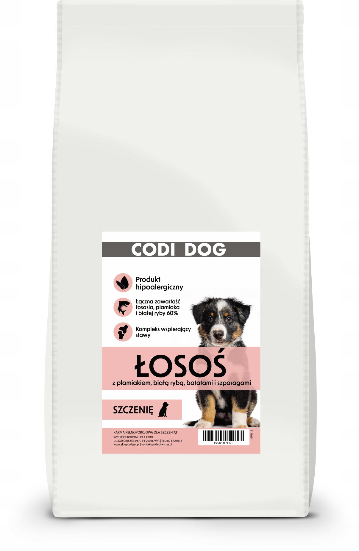 Levně Codi Dog Losos s treskou, bílou rybou, batáty a chřestem 2 kg