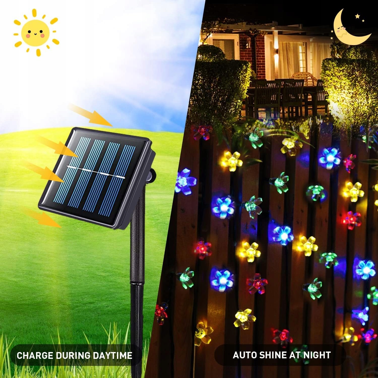 QEDERTEK Solarna Girlanda 7M 50 LED Kwiaty IP65 Ogród Balkon Dekoracje — miniatura 4