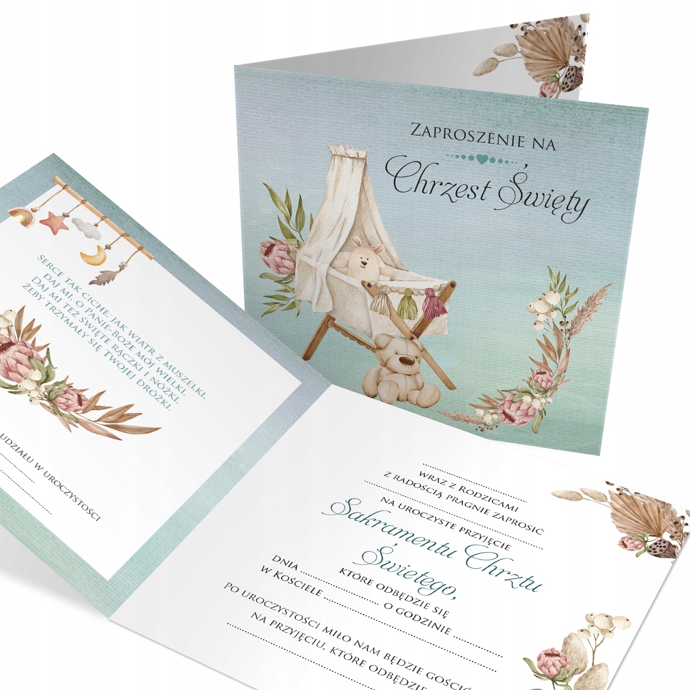 ZAPROSZENIA na chrzest z kopertą PAPIER PERŁOWY Kolor wielokolorowy