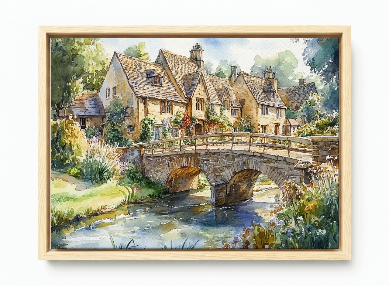 Obraz Rám Americký Box Městečko Anglie Cotswolds Vesnice Most Domy 60x40