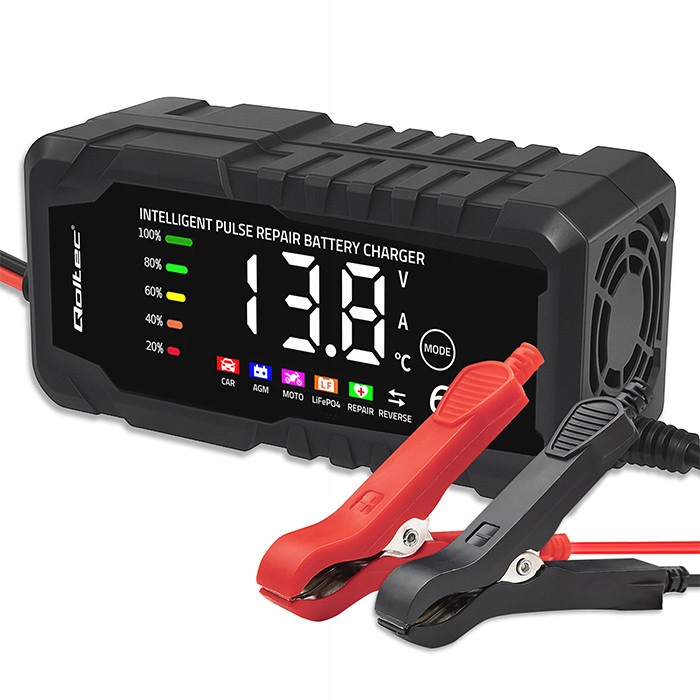 Prostownik inteligentny 12V 6A LCD Agm Gel LiFePO4 Qoltec z funkcją naprawy