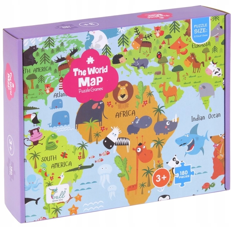 

Puzzle 180 el. Mapa Świata Zwierzęta Rośliny