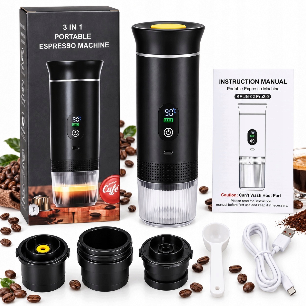 Přenosný Tlakový Kávovar 3v1 Turistický Cestovatelský automatický