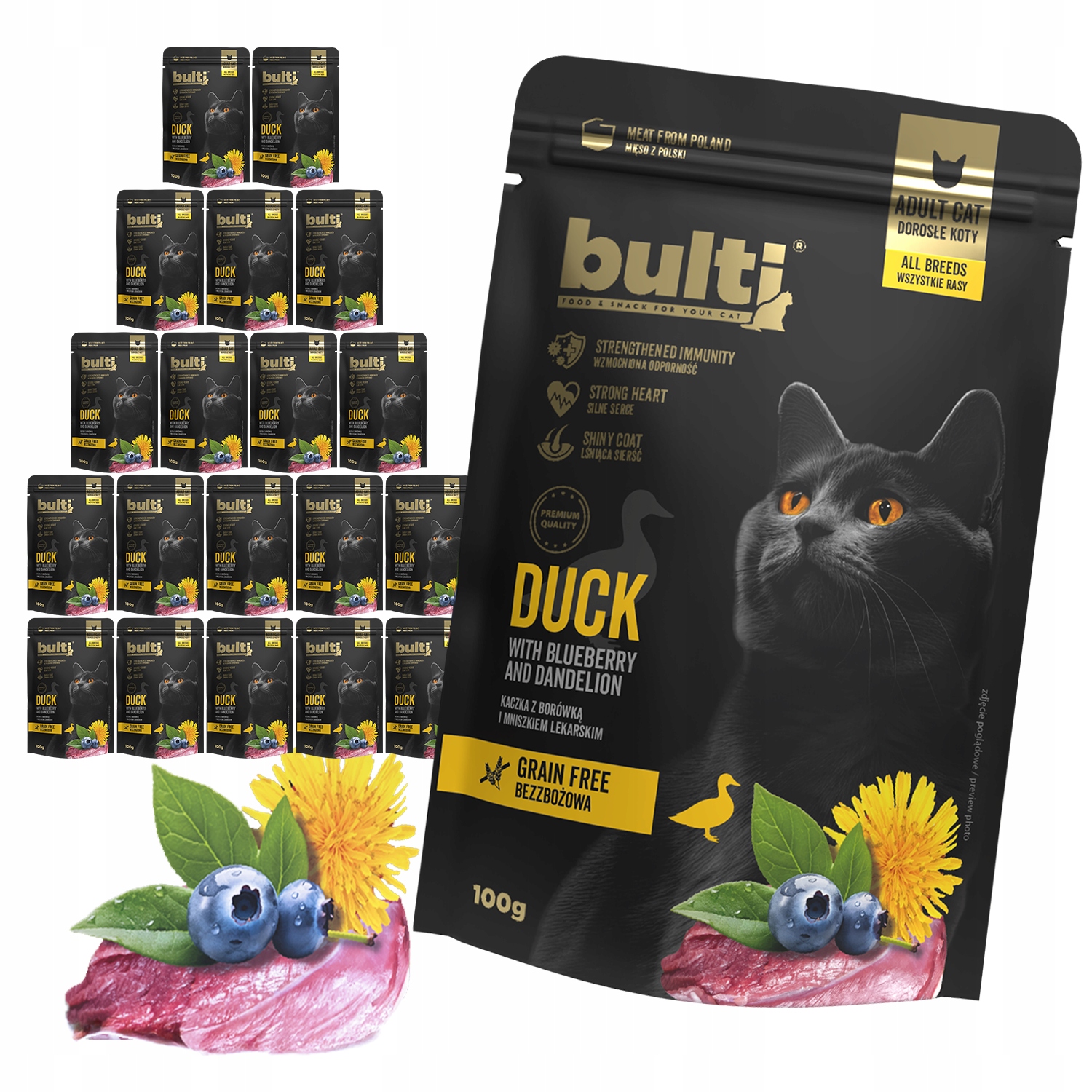 Levně Krmivo Mokré Pro Kočky Bulti Superfood Kachna s borůvkou a pampeliškou 20x100 g