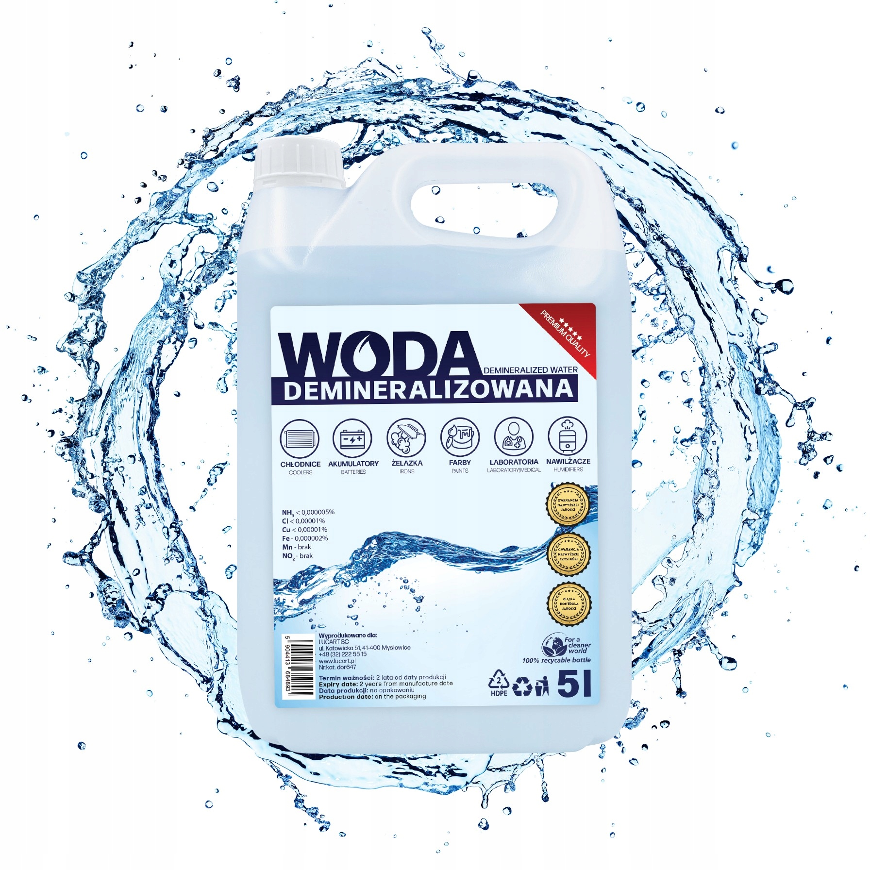 WODA DEMINERALIZOWANA 25L PREMIUM (5x5l) Producent Inny