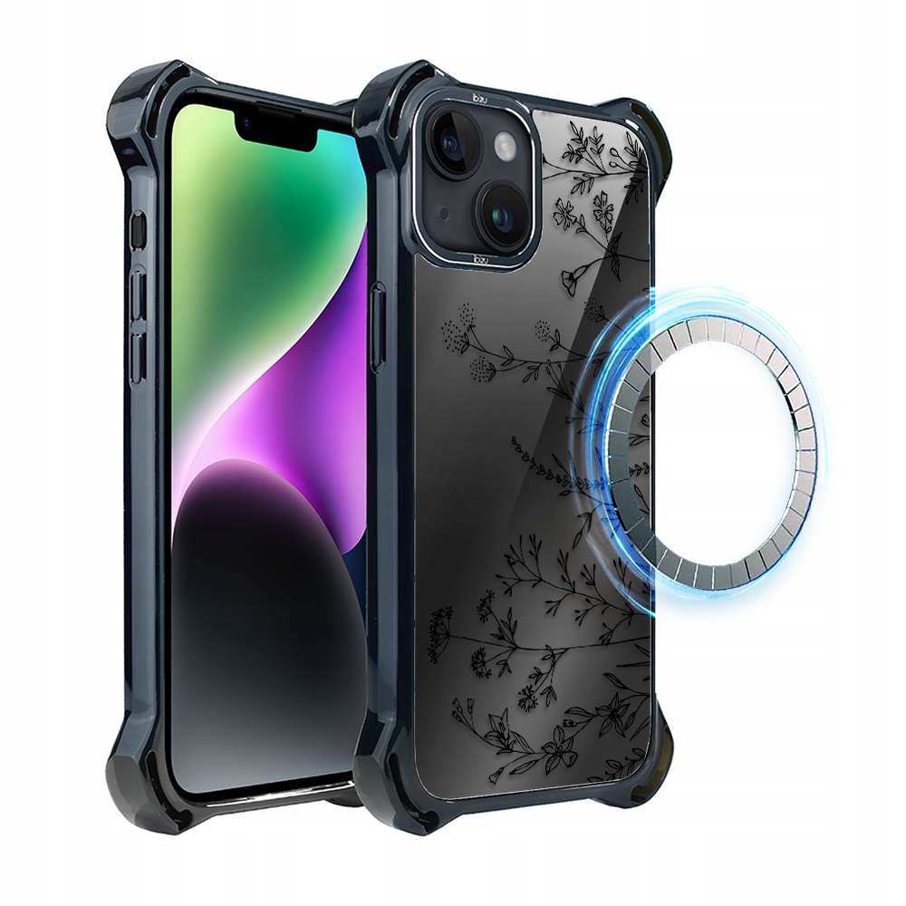 Pouzdro pro iPhone 14 Ibizu DropGuard Ultra s MagSafe, dotek květin