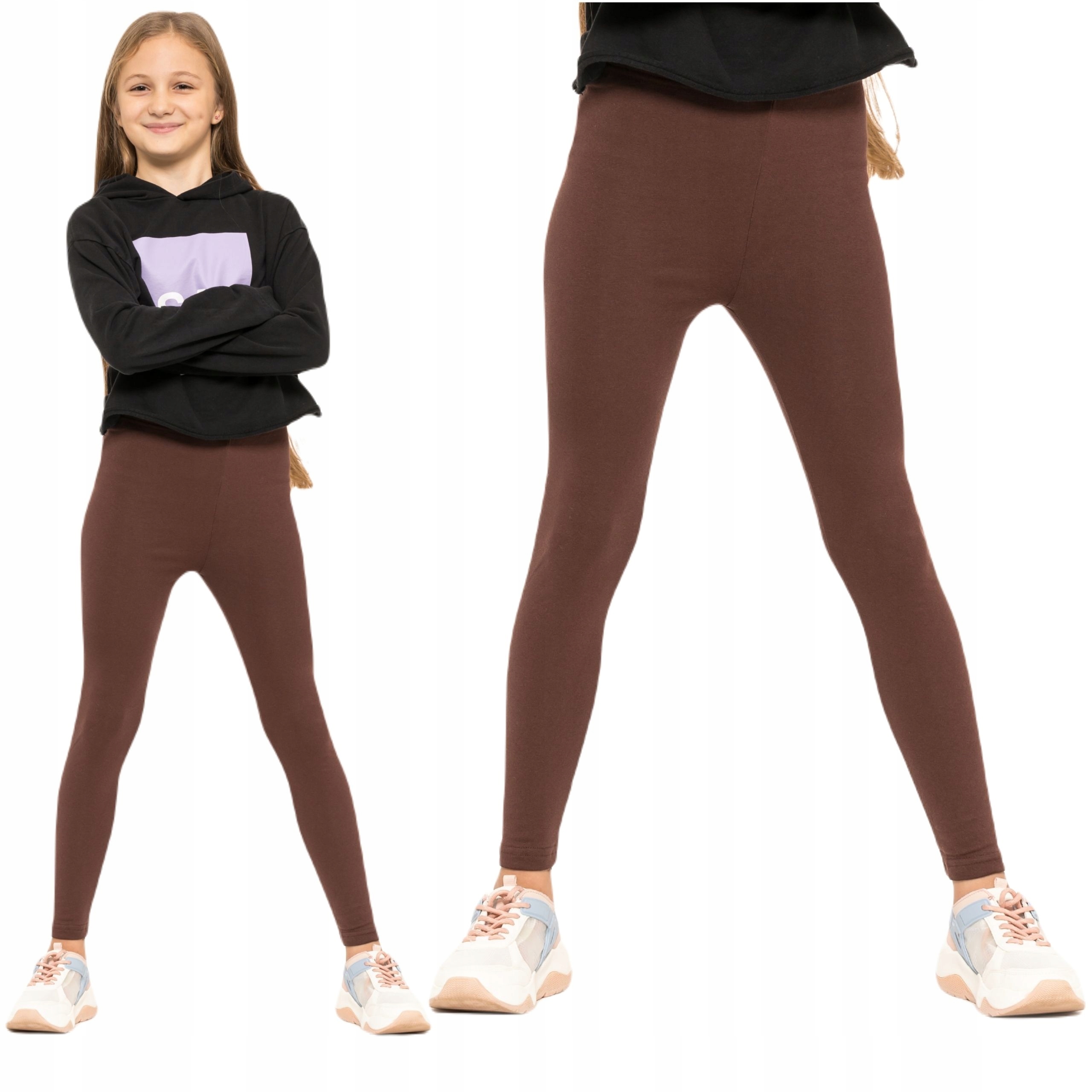 DZIEWCZĘCE LEGGINSY OCIEPLANE GETRY BRĄZOWE 158