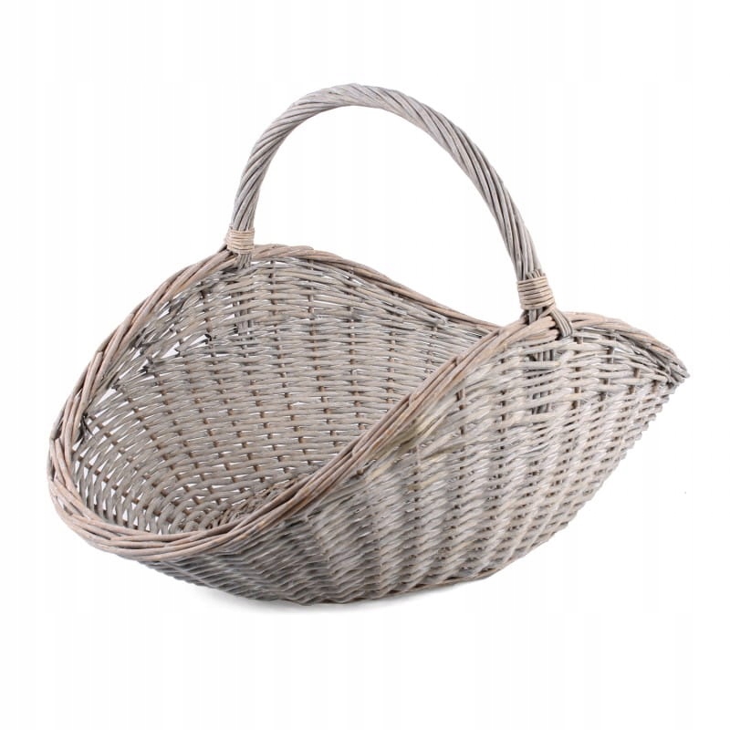 Velký Šedý Proutěný Krbový Koš Na Dřevo 67x47x28/44 cm