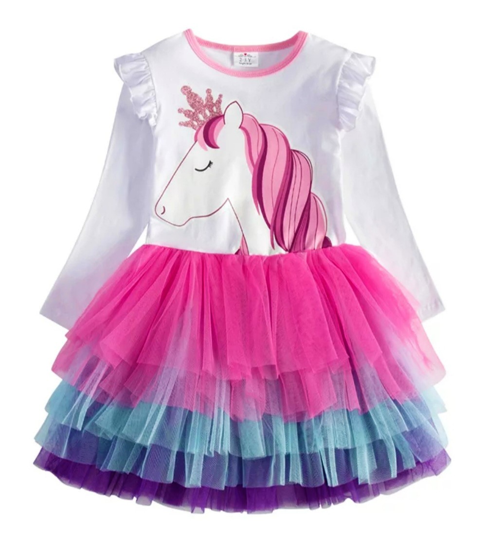 

Sukienka 128 tiulowa tęczowa Unicorn falbanki